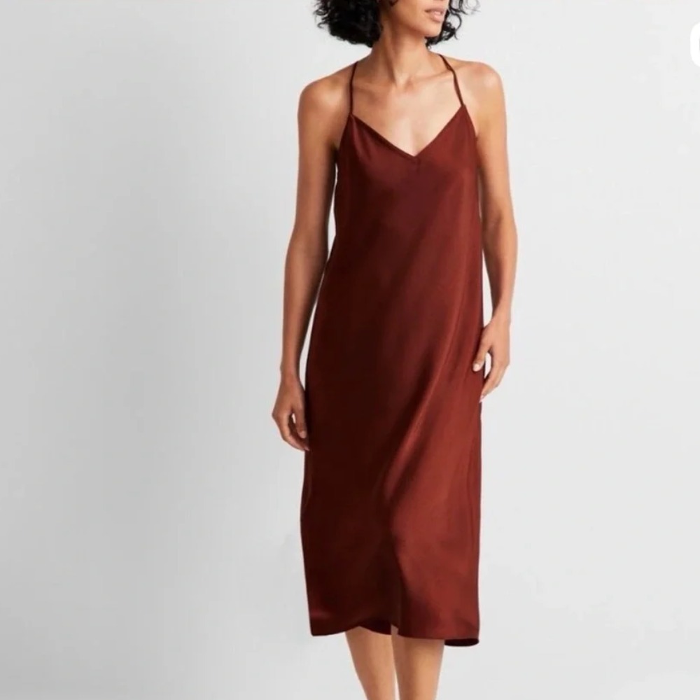 State of Day Womens Size XS Sleeveless Silk-Like Midi Sleep Gown in Brown 2173